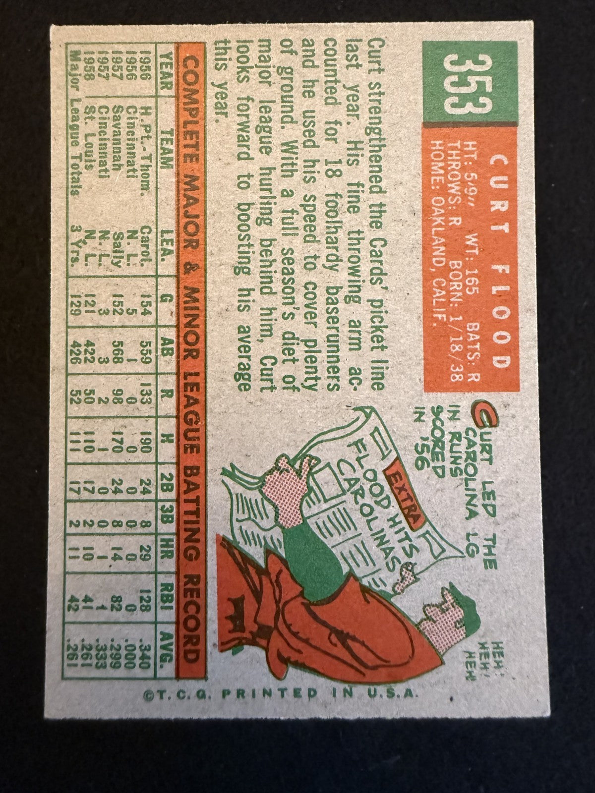 1959 Topps Curt Flood (#353) EX MLB Pioneer, Cardinals Great ^GRUMPYBUCK^