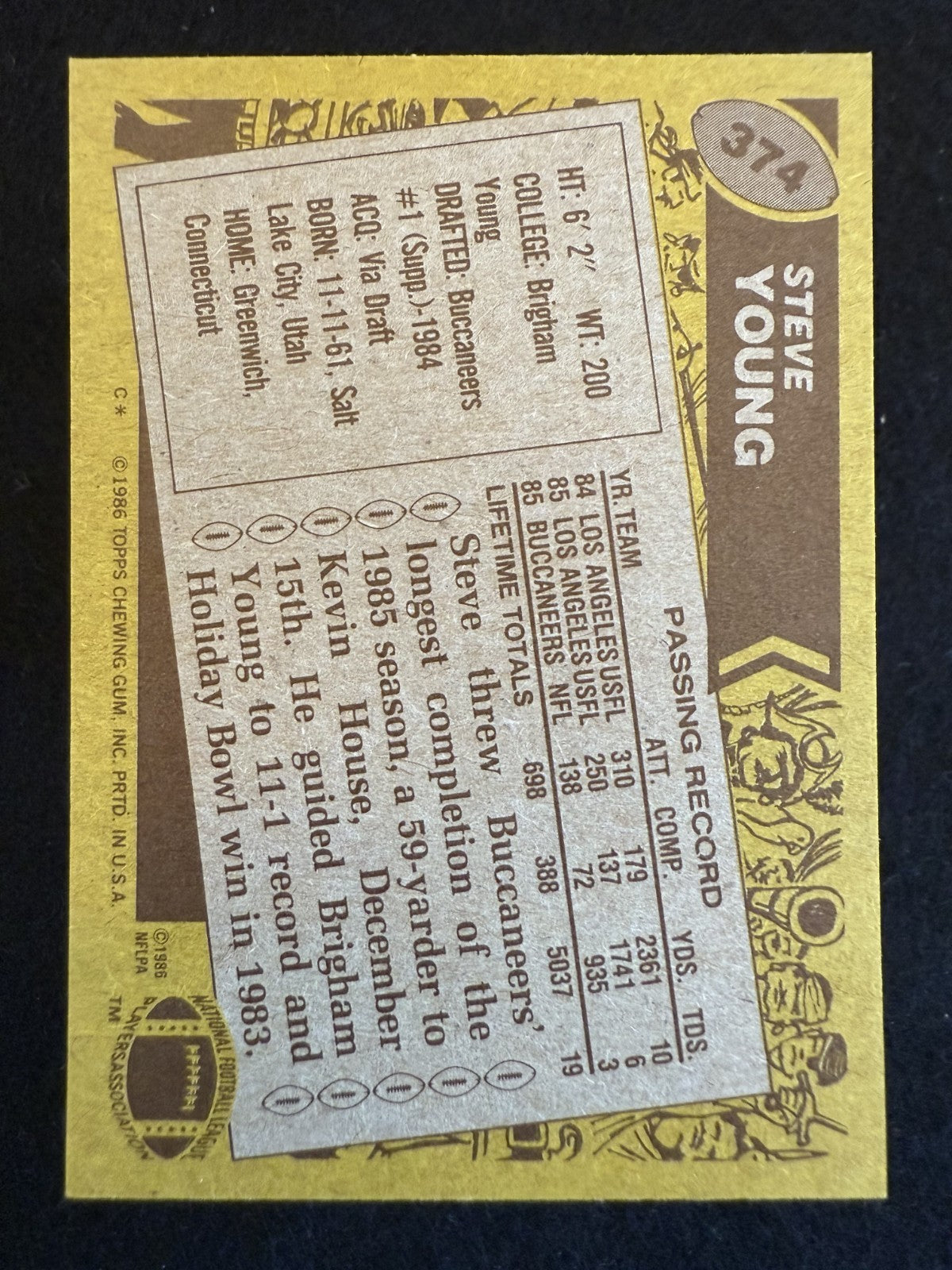 1986 Topps Steve Young (#374) NM Rookie Card, HOFer ^GRUMPYBUCK^