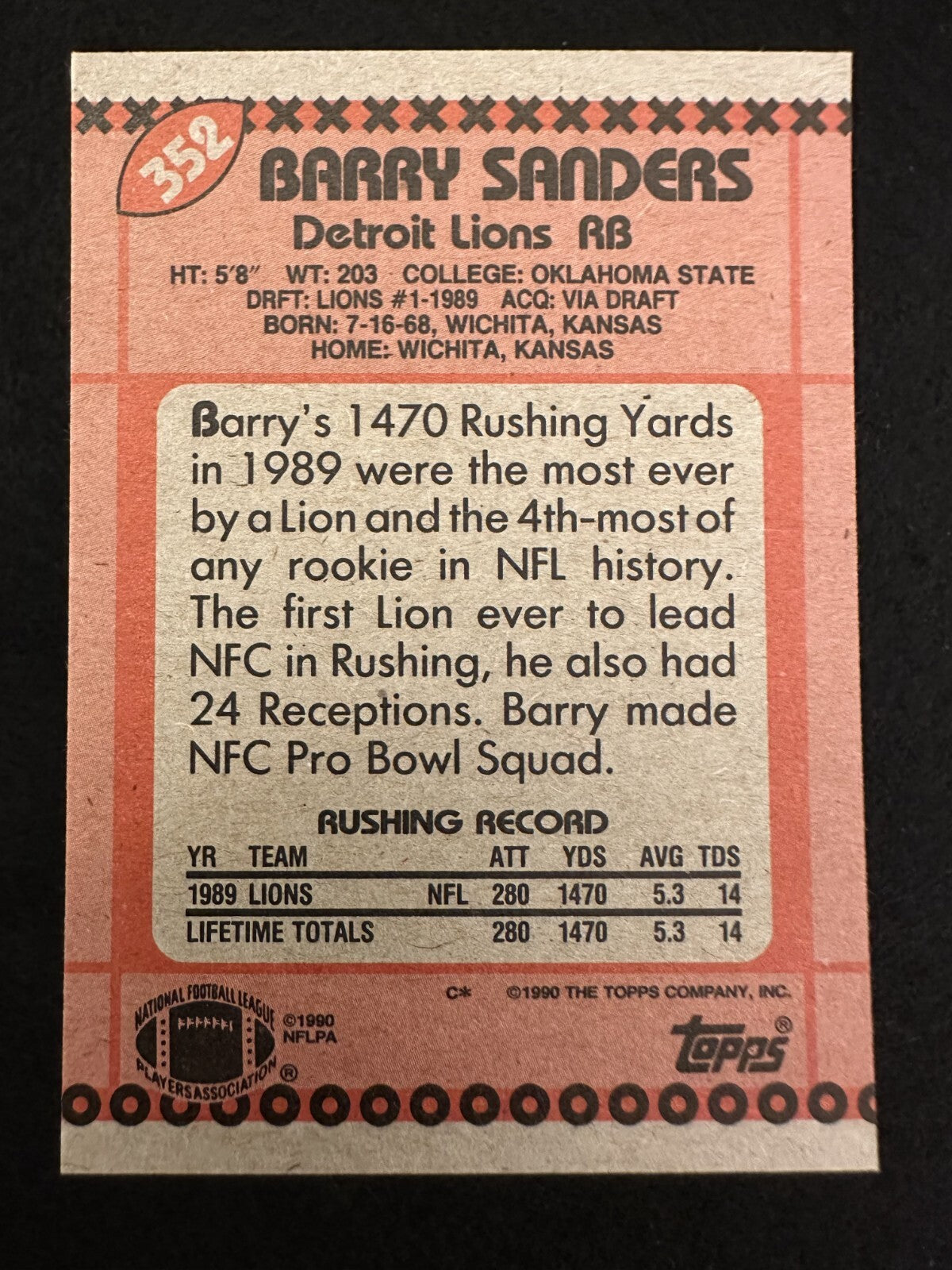 1990 Topps Barry Sanders (#352) NM HOFer, Heisman, Lions Great ^GRUMPYBUCK^