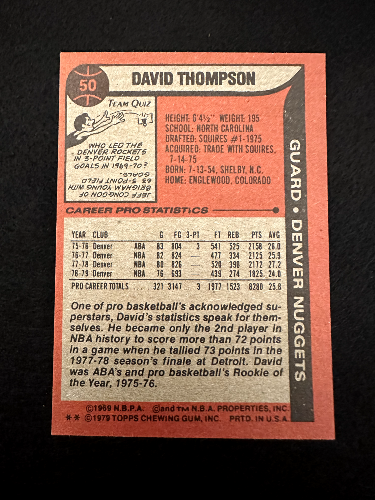1979–80 Topps David Thompson (#50) NM High-Scoring HOFer ^GRUMPYBUCK^
