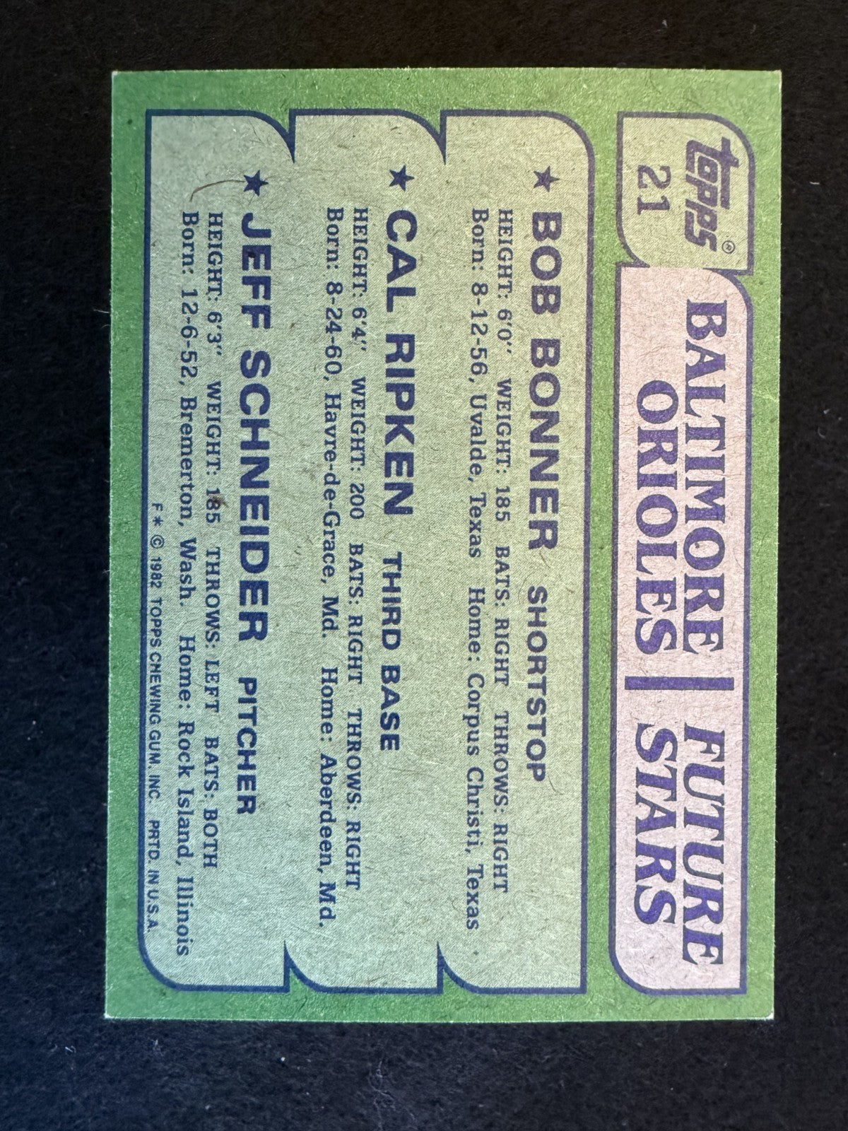 1982 Topps Future Stars Cal Ripken (#21) NM Rookie Card, HOFer ^GRUMPYBUCK^