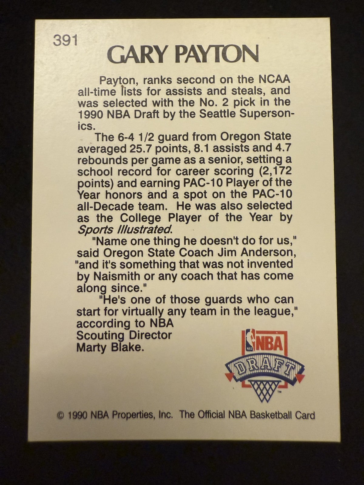 1990 NBA Hoops Gary Payton (#391) NM Rookie Card, HOFer ^GRUMPYBUCK^
