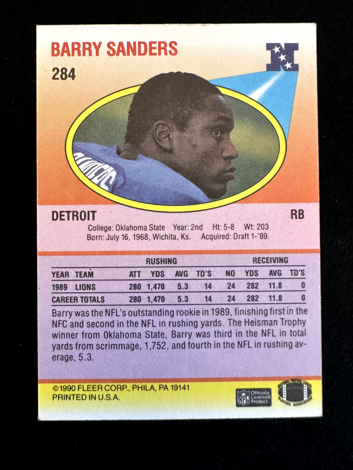1990 Fleer Barry Sanders (#284) EX HOFer, Heisman Winner ^GRUMPYBUCK^