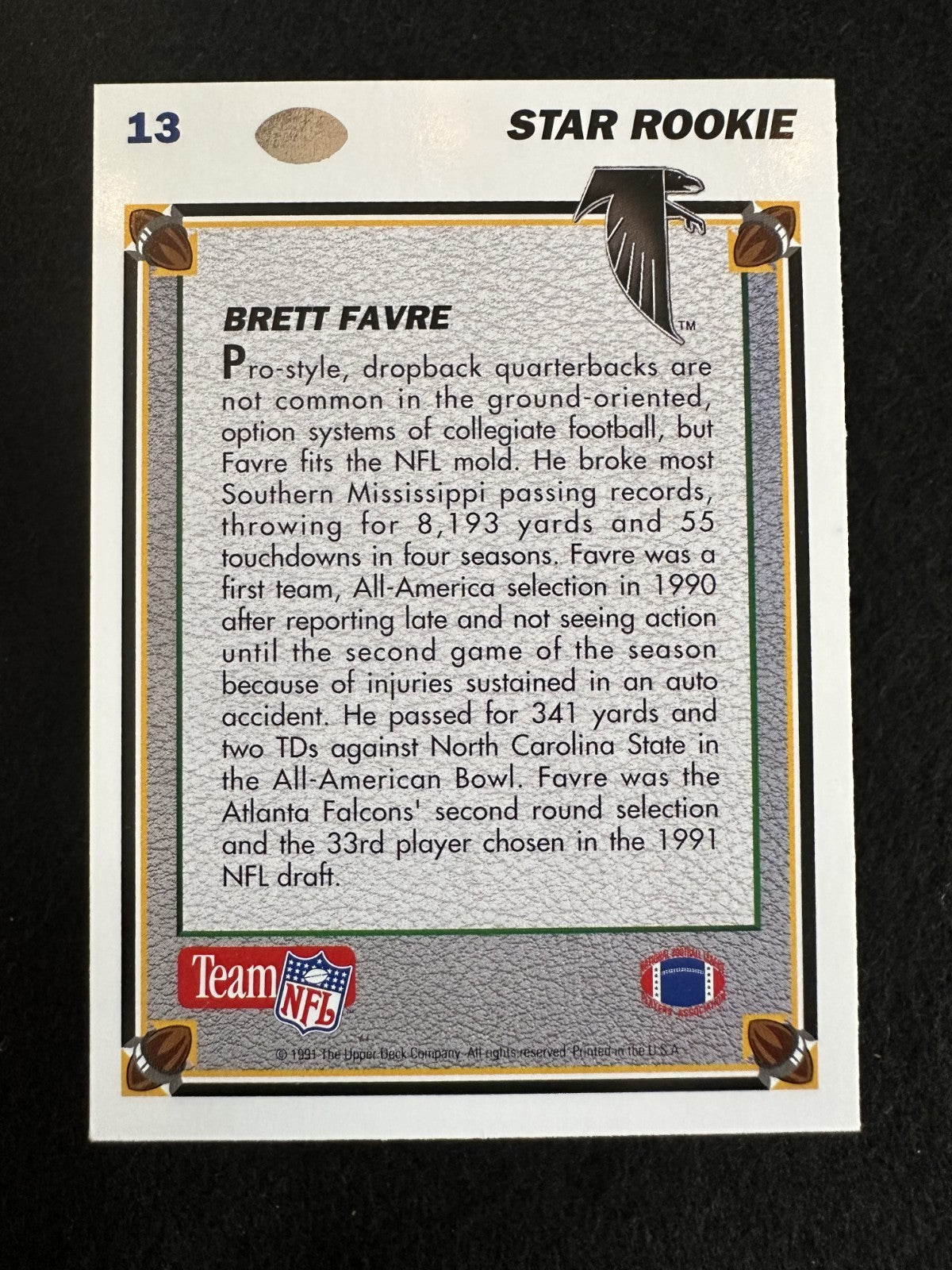 1991 Upper Deck Brett Favre (#13) NM Rookie Card, HOFer ^GRUMPYBUCK^