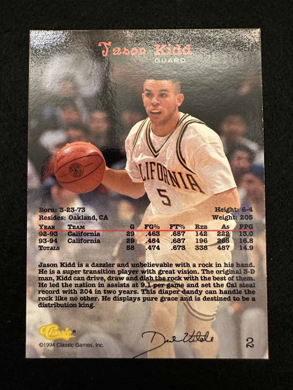 1994 Classic Jason Kidd (#2) MINT Rookie Card, HOFer ^GRUMPYBUCK^