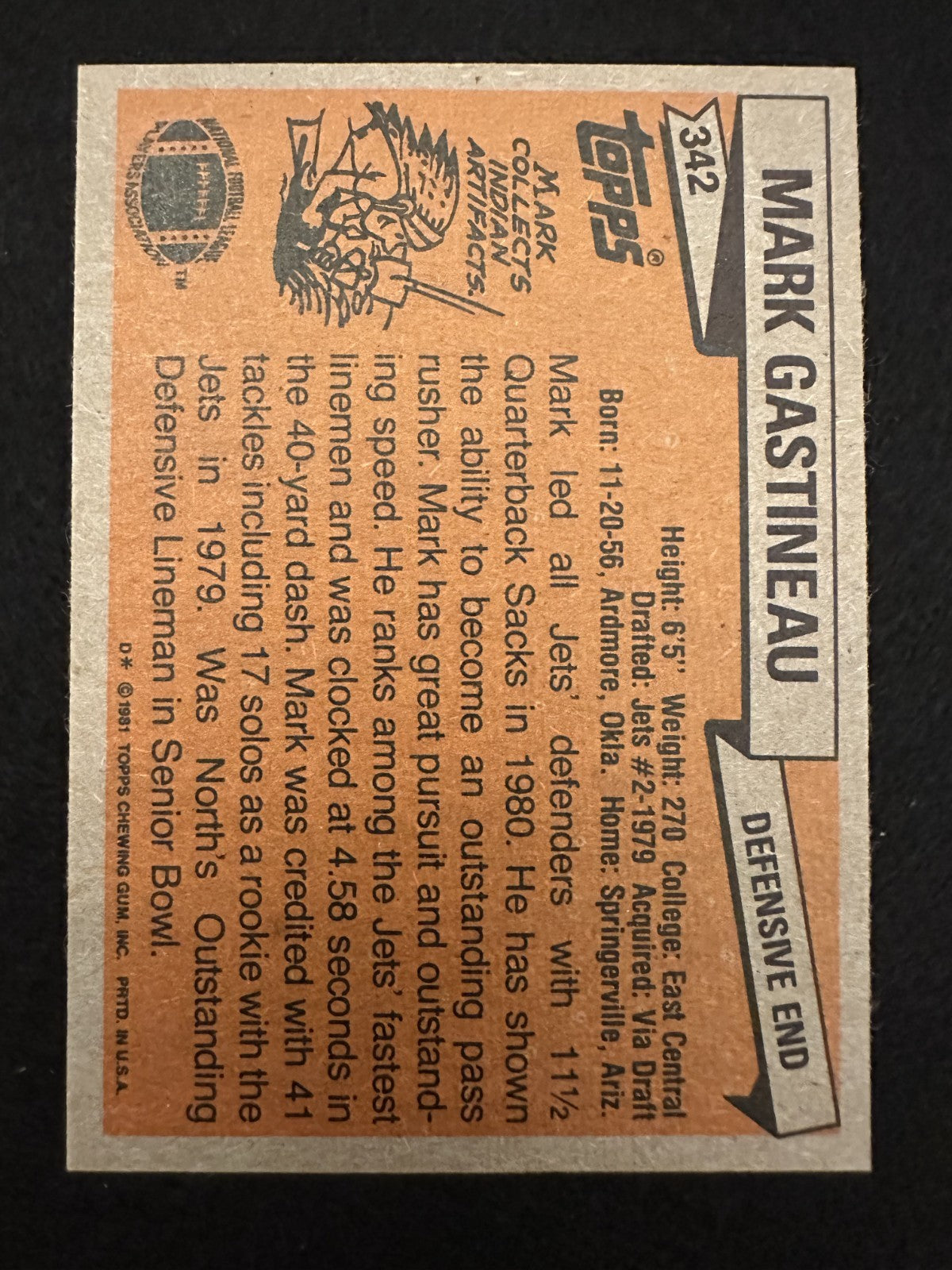 1981 Topps Mark Gastineau (#342) MINT Sack Master, Rookie Card ^GRUMPYBUCK^