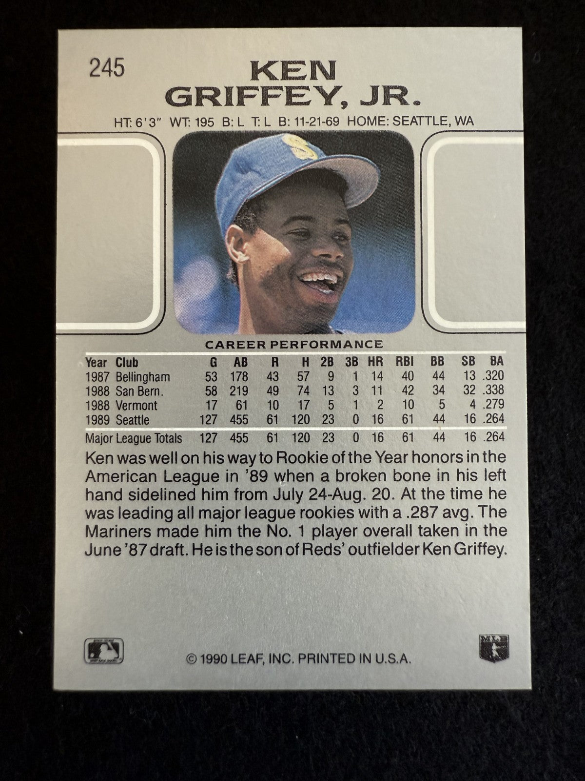 1990 Leaf Ken Griffey Jr (#245) NM HOFer, Mariners Great ^GRUMPYBUCK^