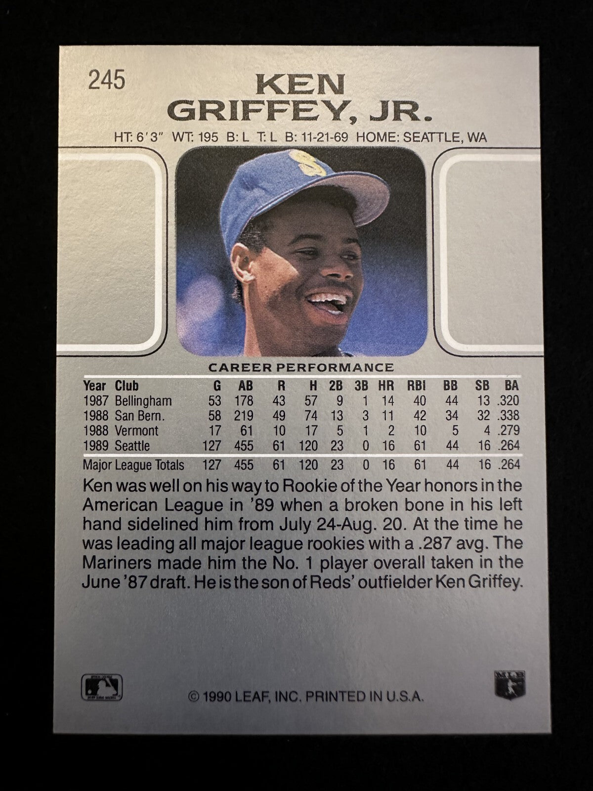 1990 Leaf Ken Griffey Jr. (#245) NM HOFer, Sweet-Swinging Superstar ^GRUMPYBUCK^