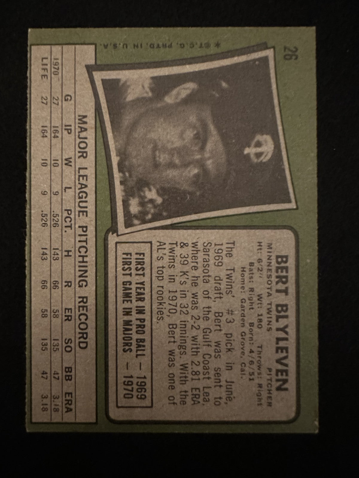 1971 Topps Bert Blyleven (#26) EX Rookie Card, HOFer, Twins Ace ^GRUMPYBUCK^