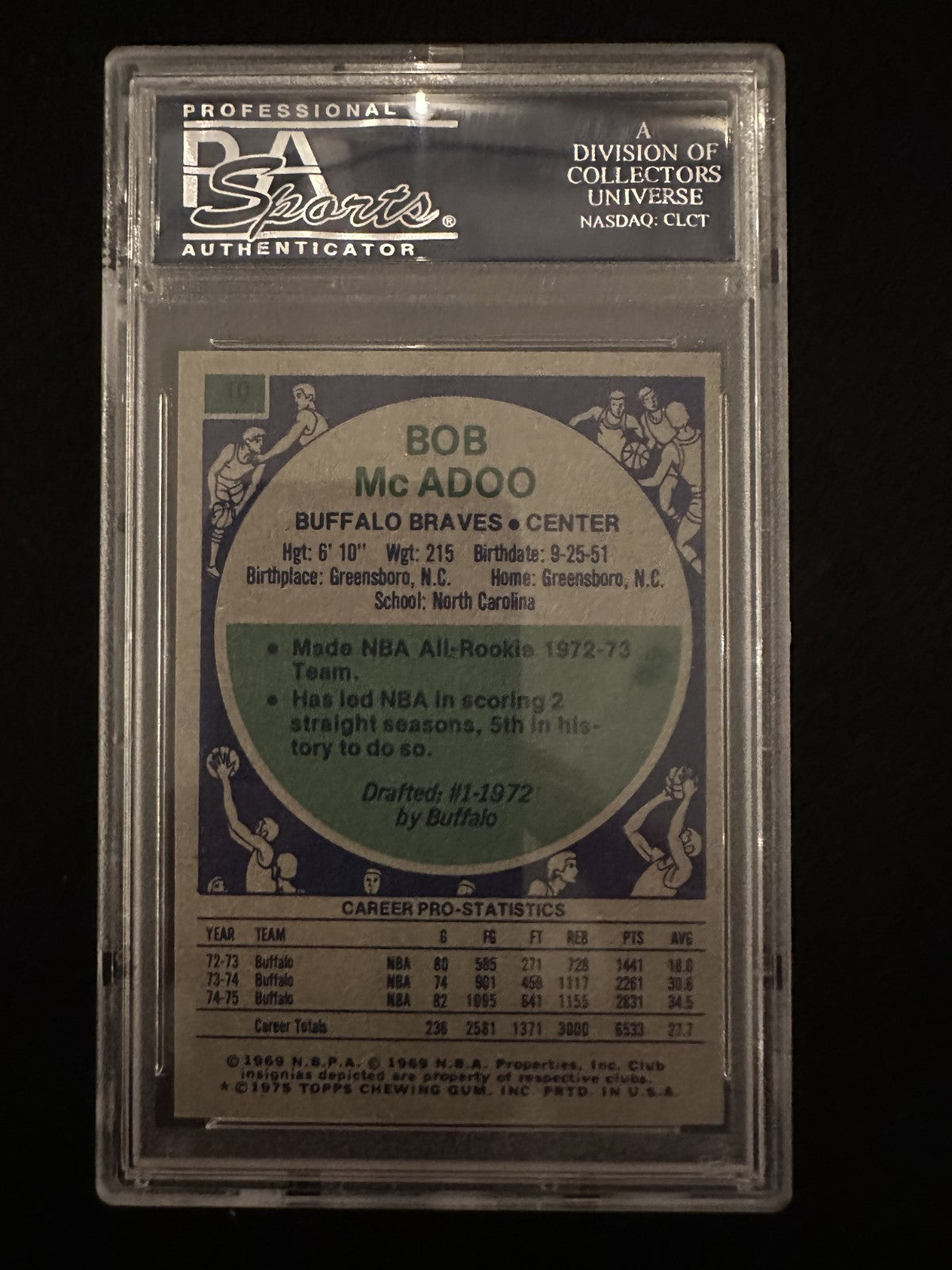1975–76 Topps Bob McAdoo (#10) PSA 9 HOFer, Braves Star ^GRUMPYBUCK^