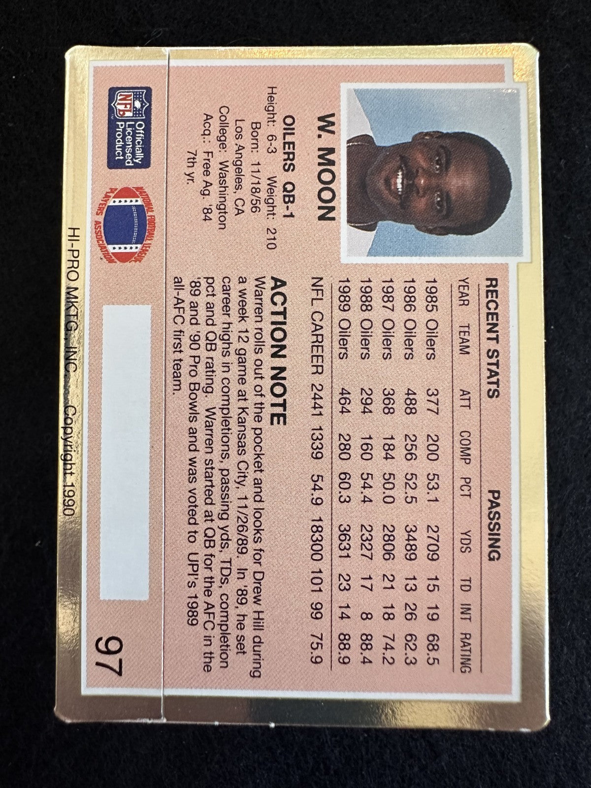 1990 Action Packed Warren Moon (#97) NM HOFer, Oilers Star ^GRUMPYBUCK^
