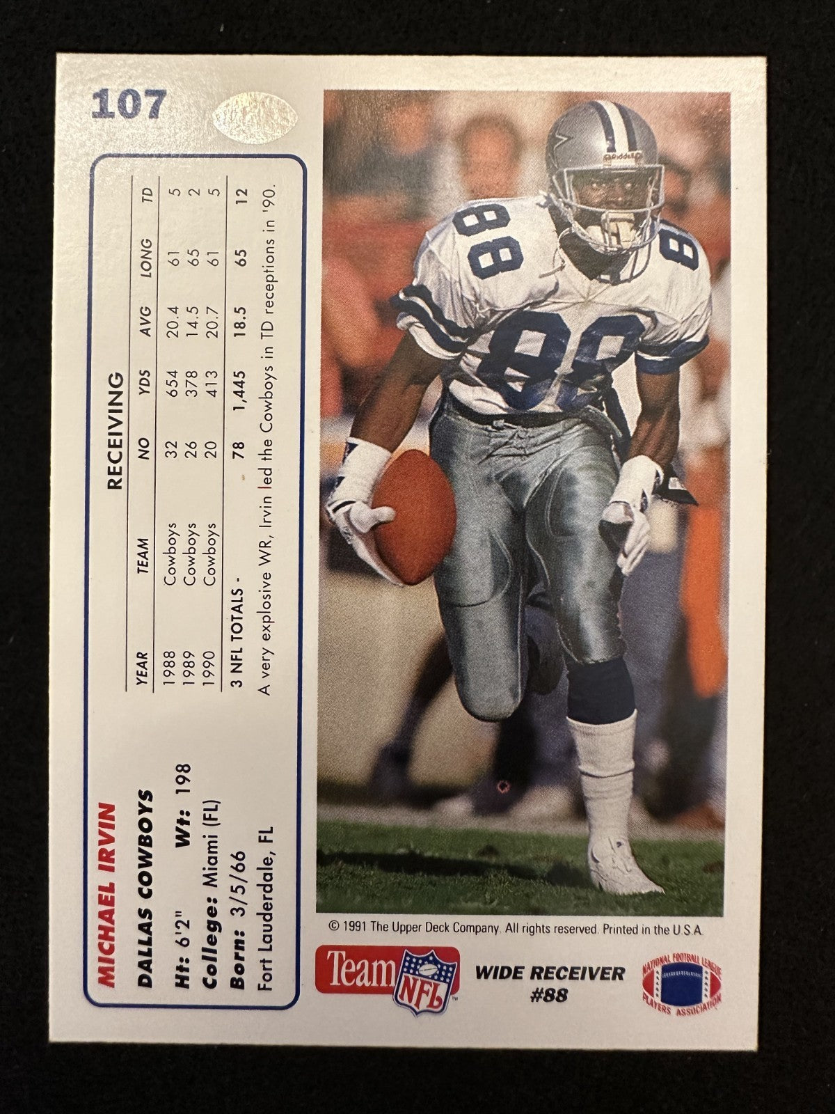 1991 Upper Deck Michael Irvin (#107) NM HOF WR, Cowboys Legend ^GRUMPYBUCK^