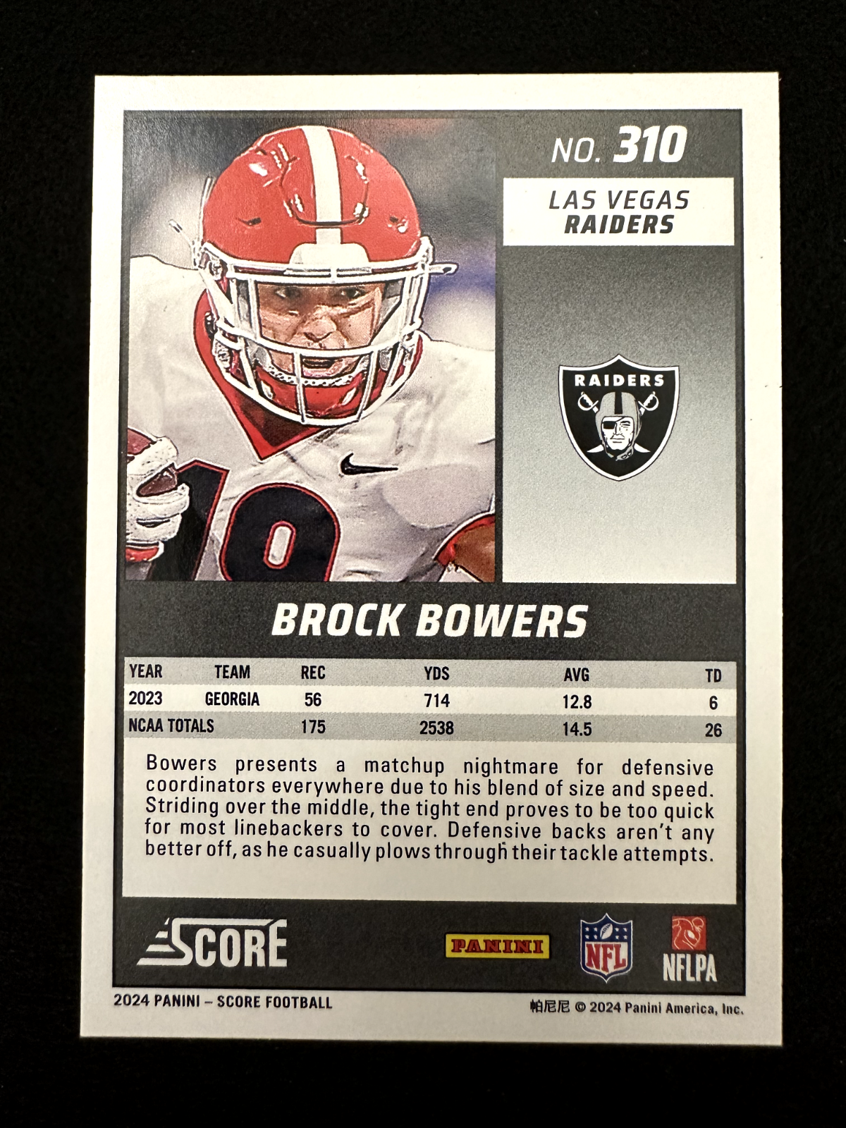 2024 Score Brock Bowers (#310) MT Rookie Record-Setter ^GRUMPYBUCK^