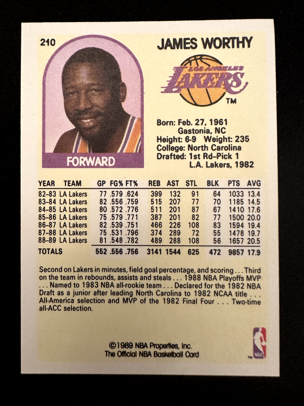 1988–89 NBA Hoops James Worthy (#210) NM HOFer, Lakers Great ^GRUMPYBUCK^