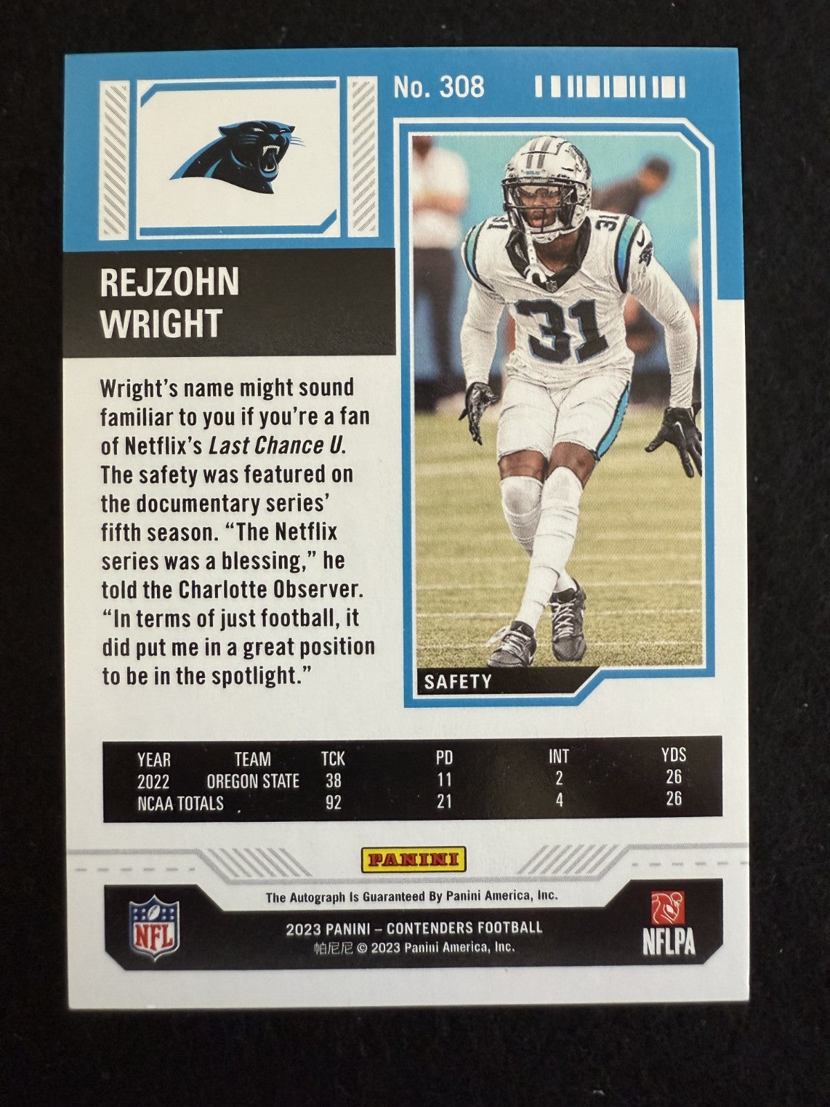 2023 Panini Contenders Rookie Ticket Rejzohn Wright (#308) Playoff Ticket /50