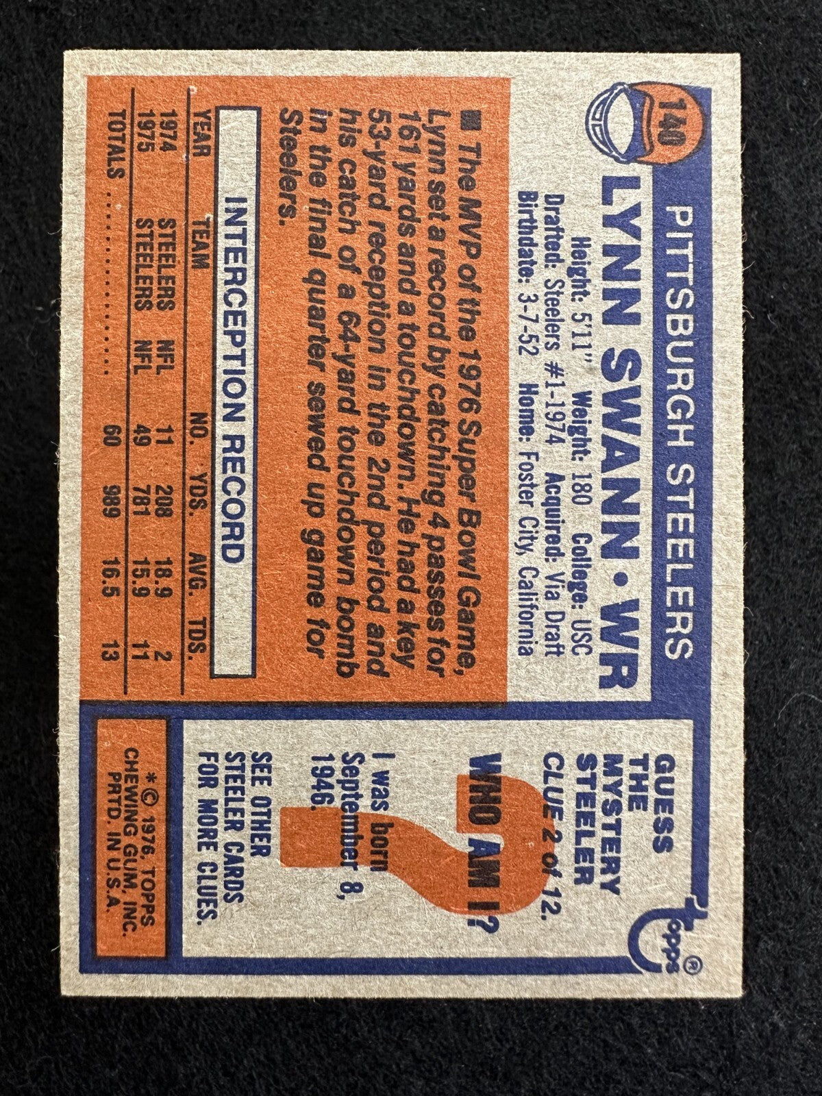 1976 Topps Lynn Swann (#140) EX HOFer, Steelers Great, SB Hero ^GRUMPYBUCK^