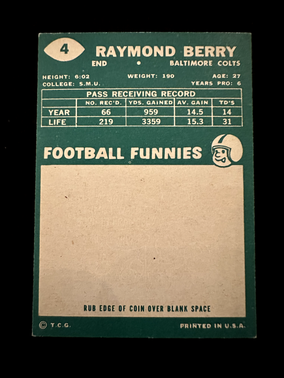 1960 Topps Raymond Berry (#4) EX HOFer, Colts Great, NFL Champ ^GRUMPYBUCK^