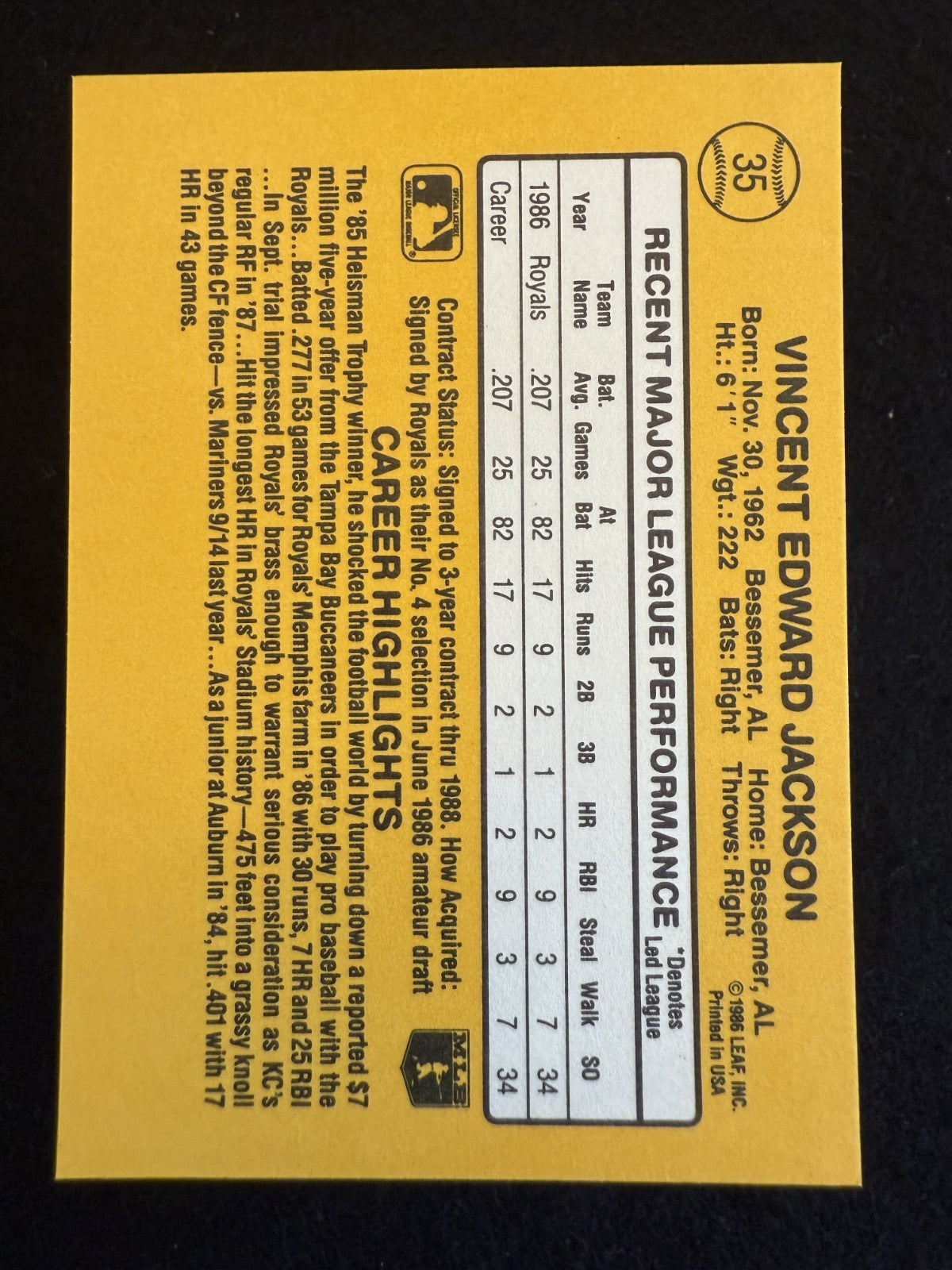 1987 Donruss Rated Rookie Bo Jackson (#35) NM Rookie Card ^GRUMPYBUCK^