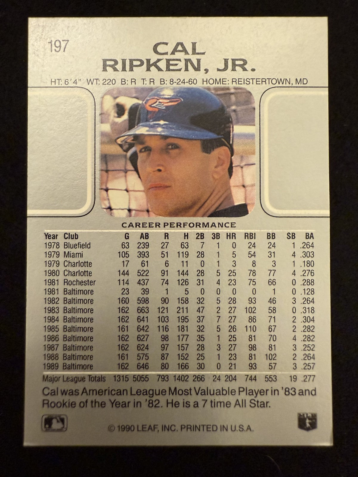1990 Leaf Cal Ripken (#197) NM HOFer, 3K Hits, MVP ^GRUMPYBUCK^