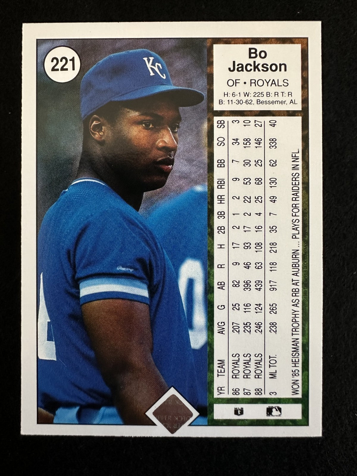 1989 Upper Deck Bo Jackson (#221) NM Two-Sport Icon, Royals Star ^GRUMPYBUCK^