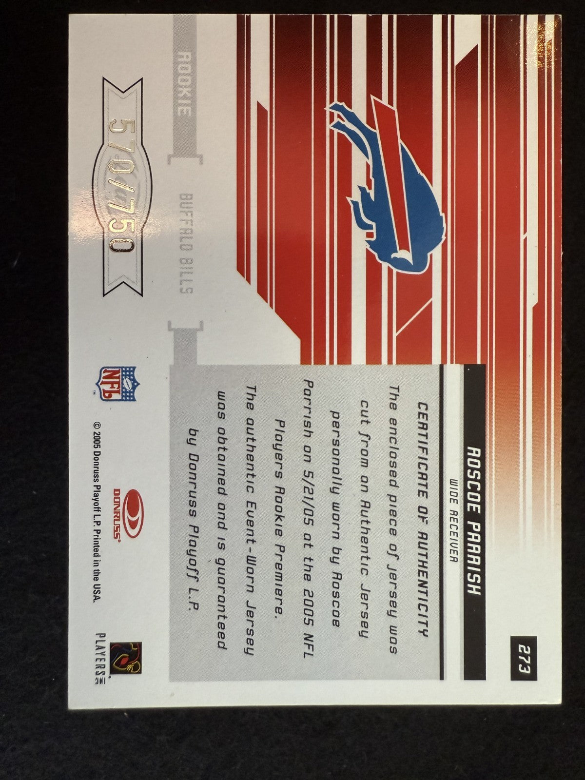 2005 Leaf Rookies & Stars Rookie Roscoe Parrish #273 /750 (MEM, RC) ^GRUMPYBUCK^