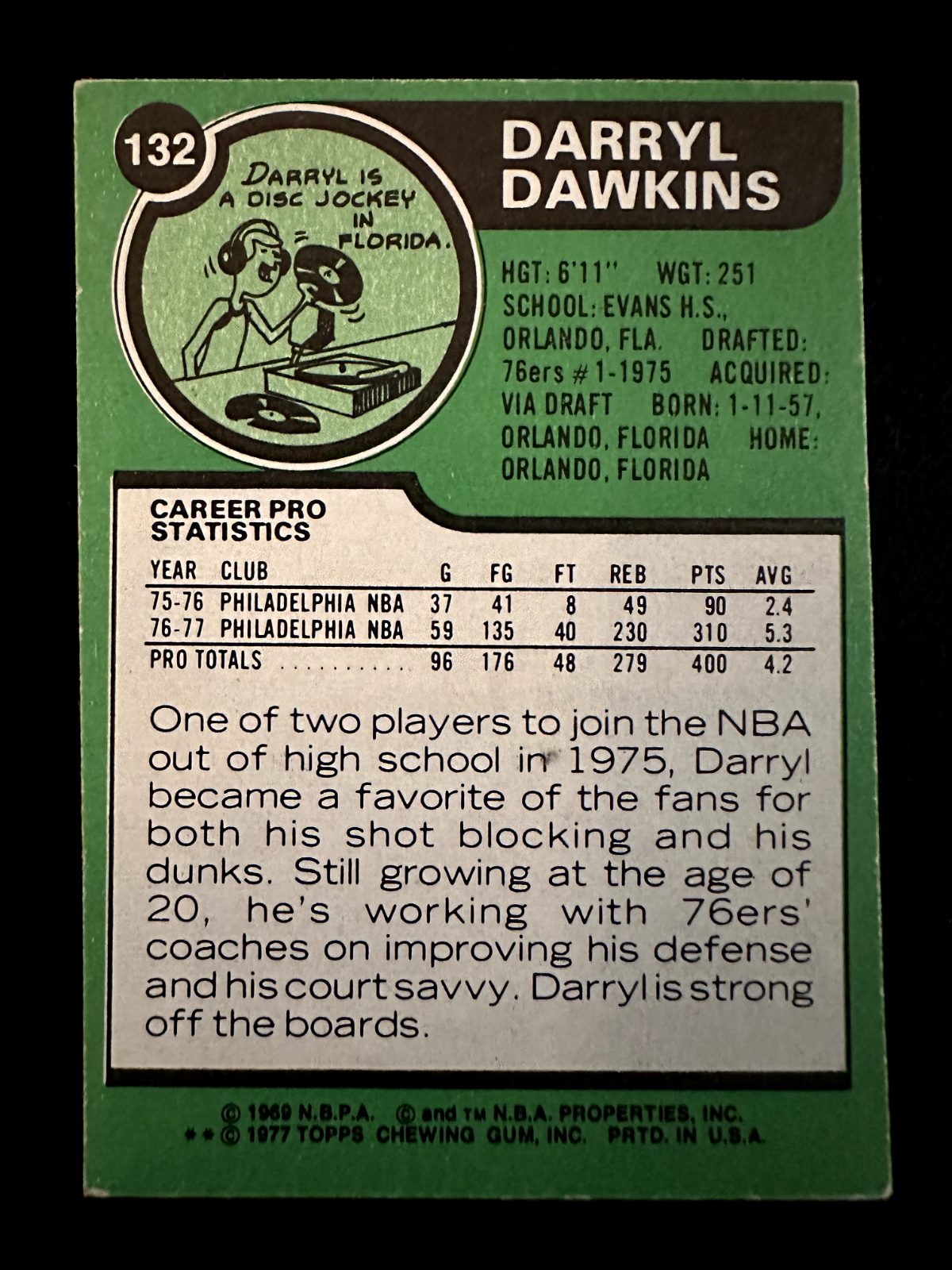 1977–78 Topps Darryl Dawkins (#132) EX Backboard Breaker ^GRUMPYBUCK^