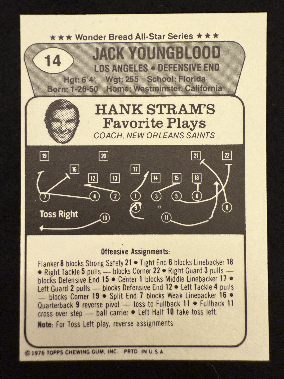 1976 Wonder Bread All-Star Series Jack Youngblood (#14) EX HOFer ^GRUMPYBUCK^