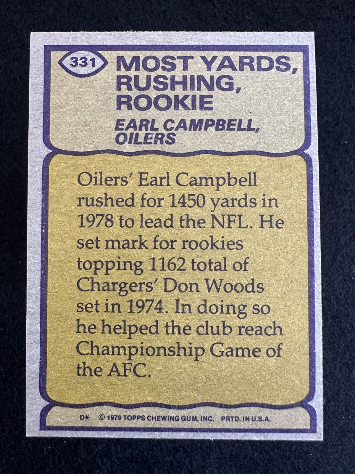 1979 Topps Earl Campbell (#331) NM Rookie Card, HOFer, Oilers Great ^GRUMPYBUCK^