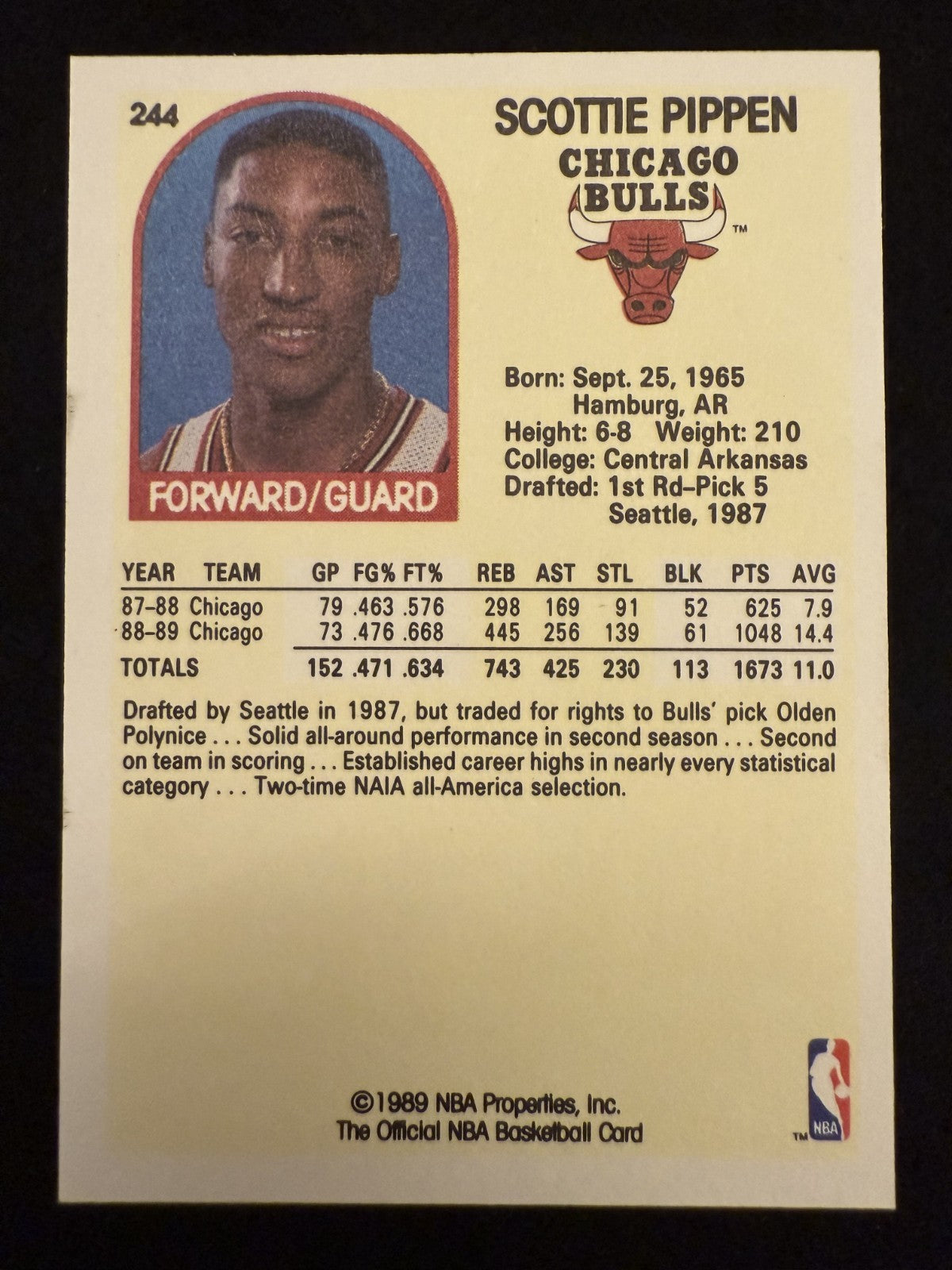 1989-90 NBA Hoops Scottie Pippen (#244) NM NBA Champ, HOFer ^GRUMPYBUCK^
