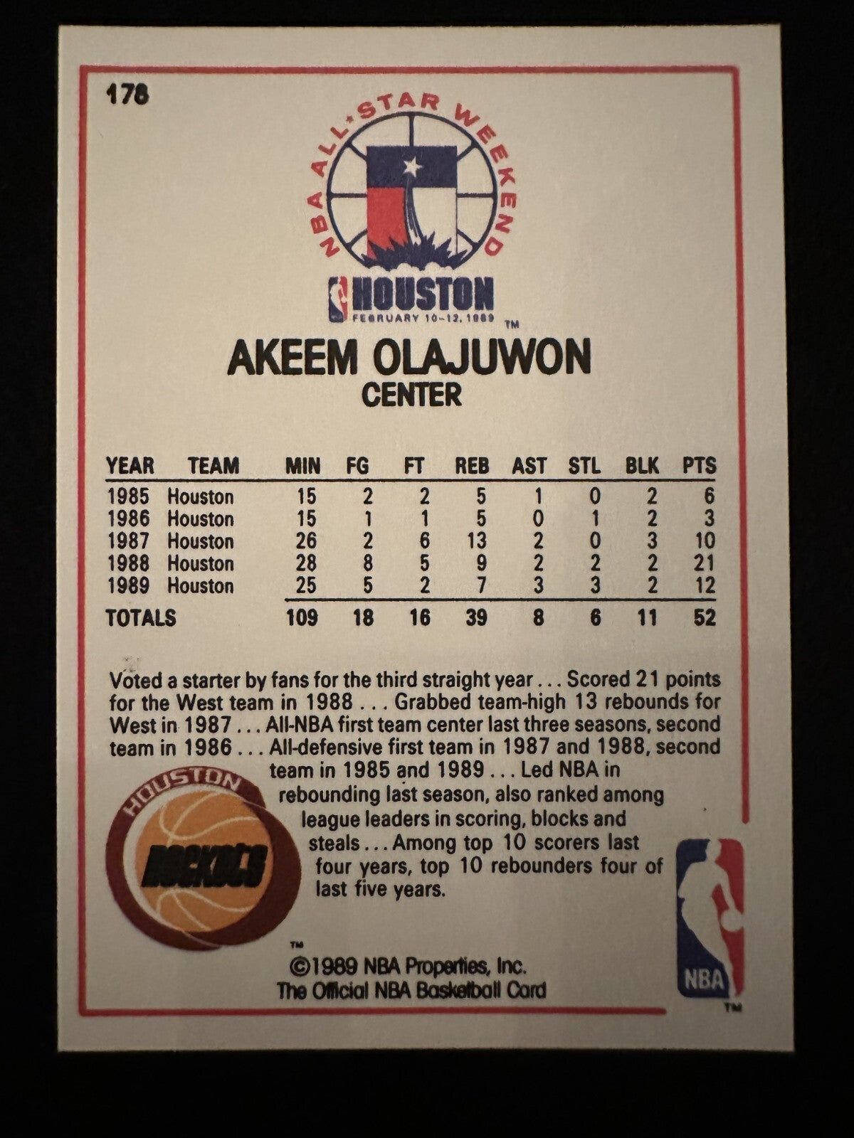 1989-90 NBA Hoops Akeem Olajuwon (#178) NM All-Star Card ^GRUMPYBUCK^