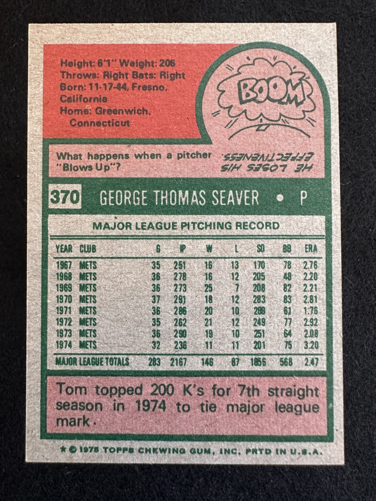1975 Topps Tom Seaver (#370) NM HOFer, Mets Great ^GRUMPYBUCK^