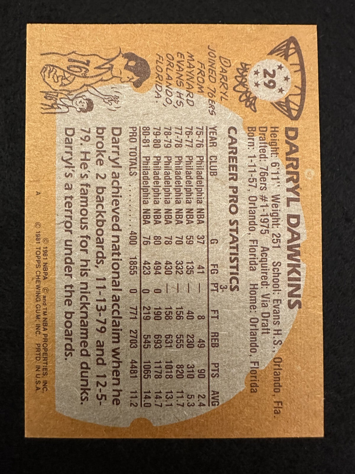 1981–82 Topps Darryl Dawkins (#29) NM Backboard Breaker ^GRUMPYBUCK^