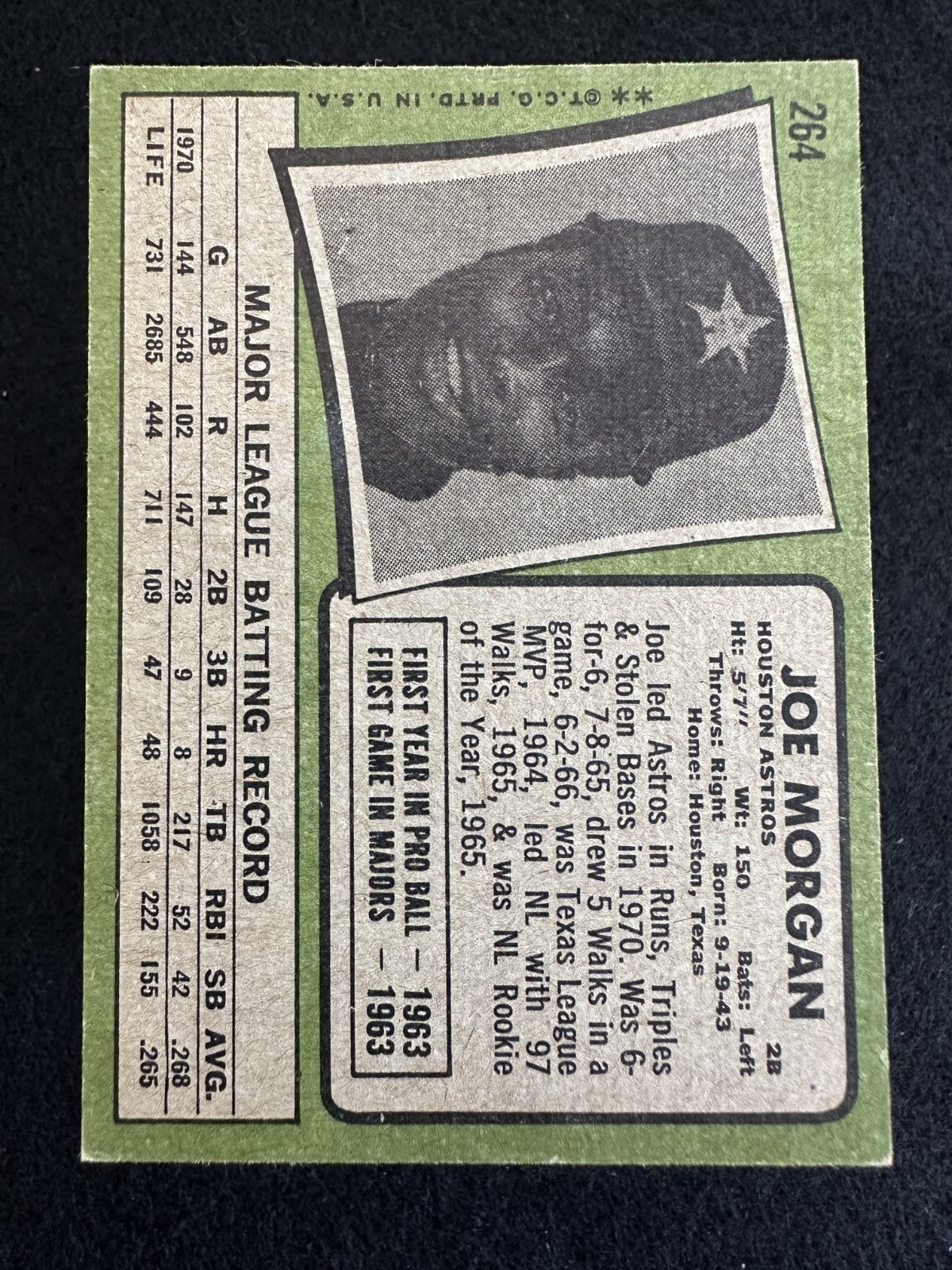 1971 Topps Joe Morgan (#264) EX HOFer, Big Red Machine ^GRUMPYBUCK^