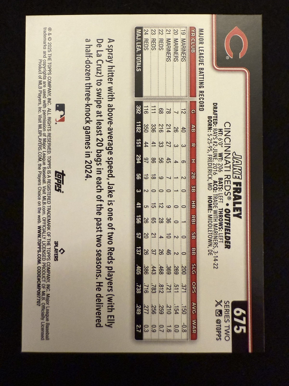 2025 Topps Series 2 Jake Fraley (#675) MINT Team Color Variation ^GRUMPYBUCK^