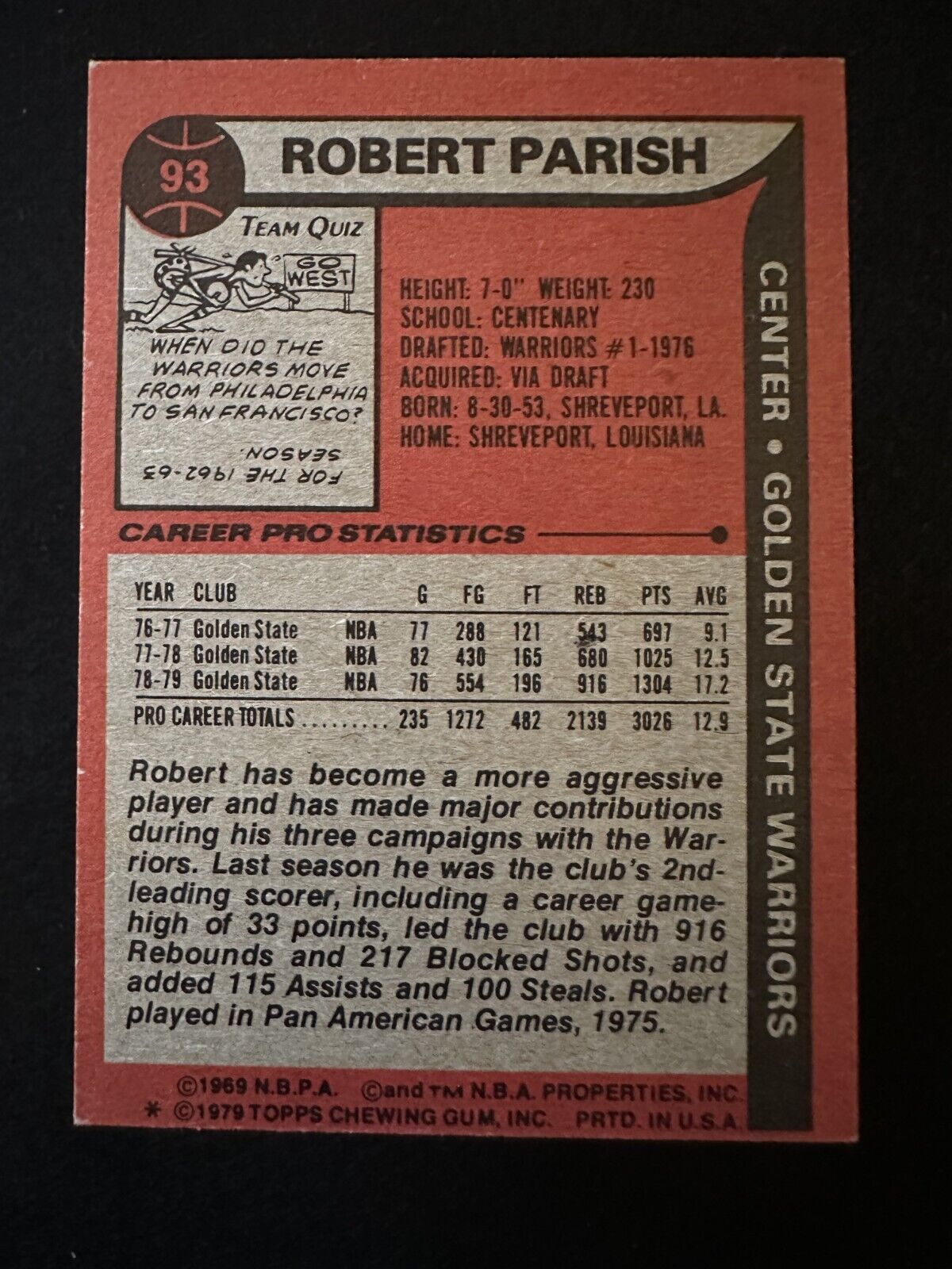 1979–80 Topps Robert Parish (#93) NM HOFer, NBA Champ, Celtic Great ^GRUMPYBUCK^