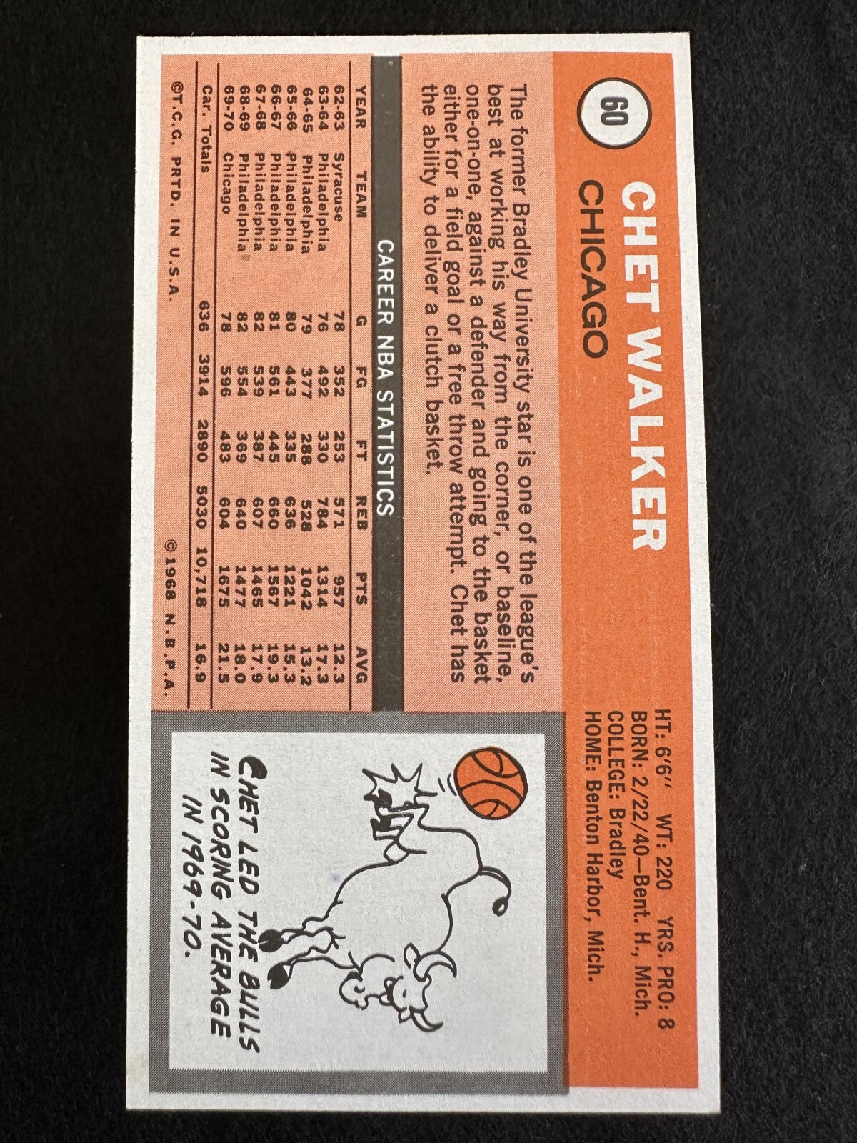1970–71 Topps Chet Walker (#60) NM HOFer, NBA Champ ^GRUMPYBUCK^