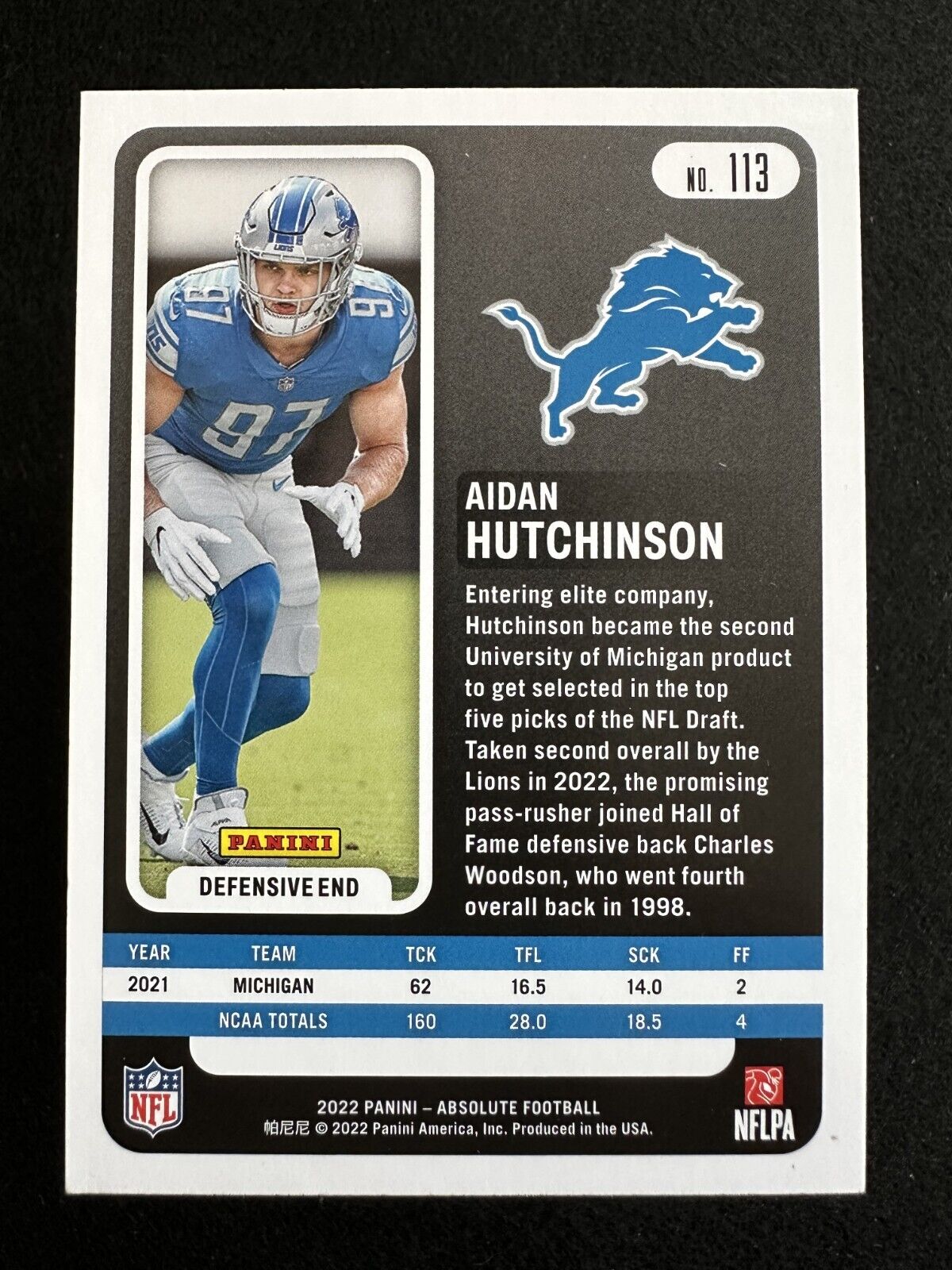 2022 Panini Absolute Aidan Hutchinson (#113) NM Rookie Card ^GRUMPYBUCK^