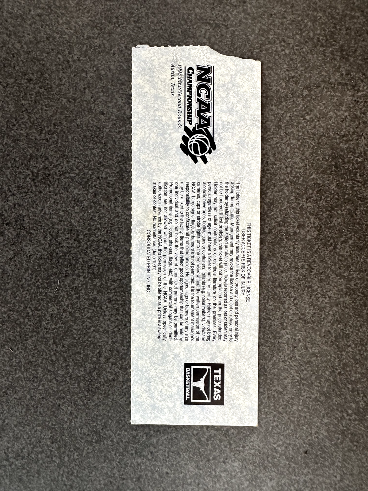 1995 Division I Men's Basketball Championship 1st and 2nd Round Program w/Ticket