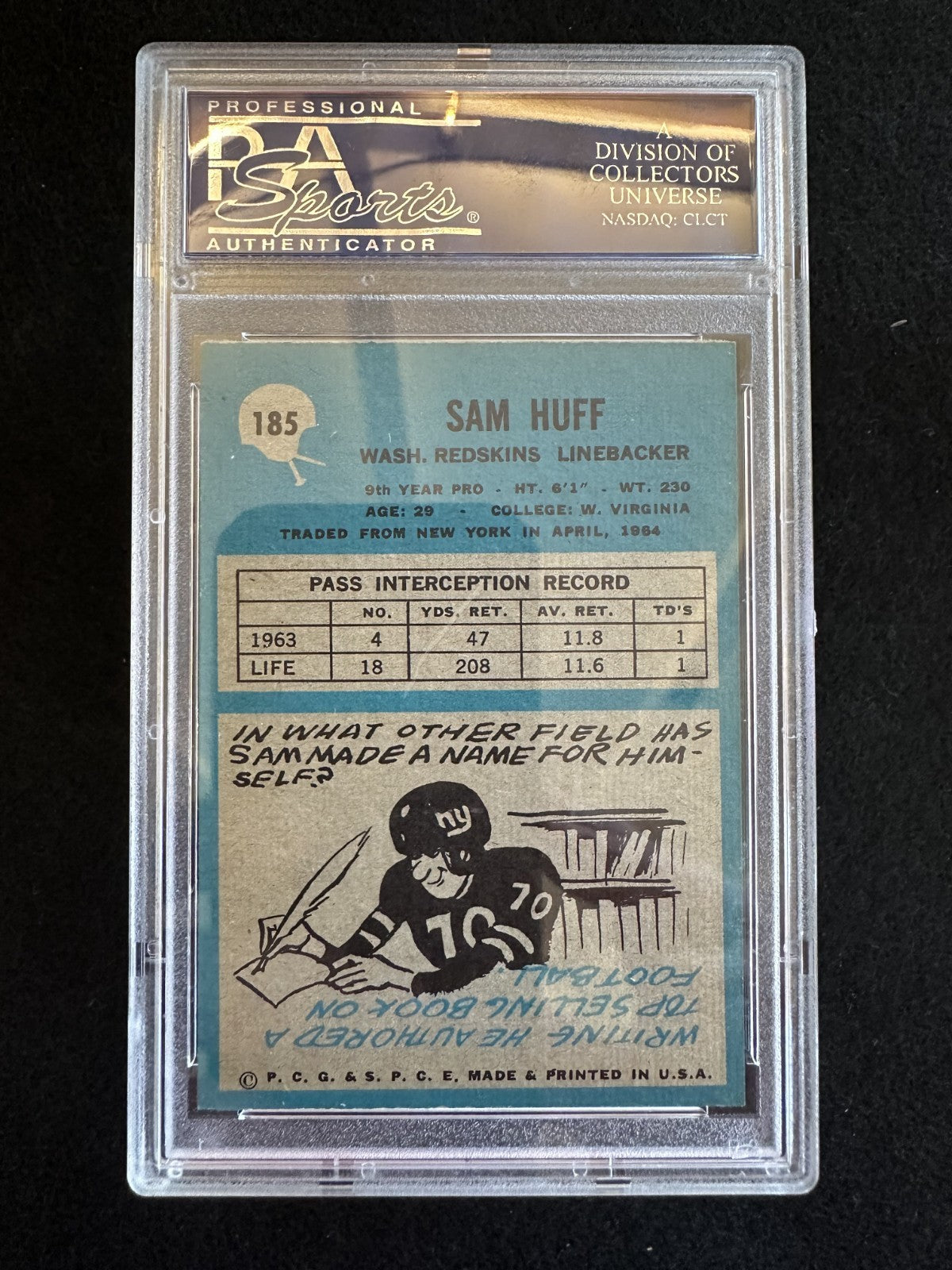 1964 Philadelphia Sam Huff (#185) PSA 8 HOFer, Giants Great ^GRUMPYBUCK^