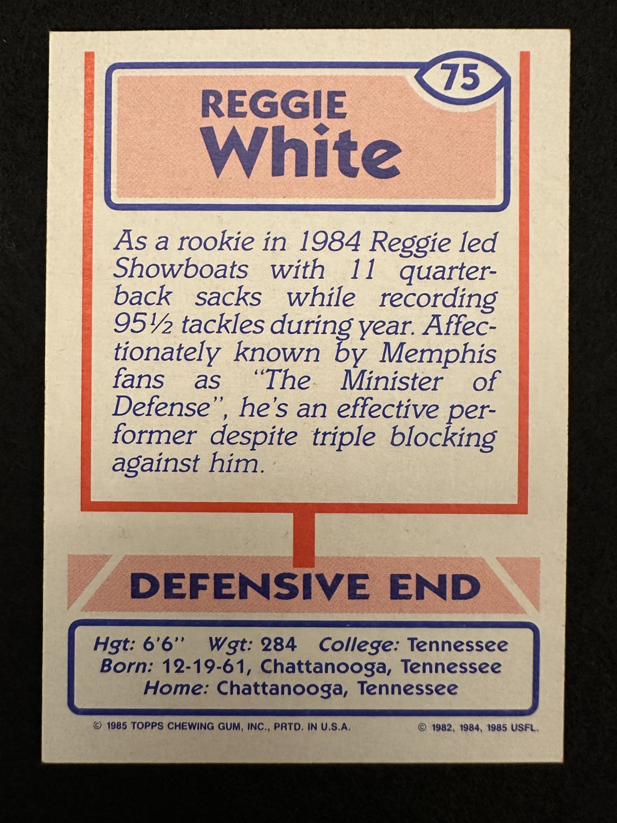 1985 Topps USFL Reggie White (#75) MT HOFer, Rookie Card ^GRUMPYBUCK^