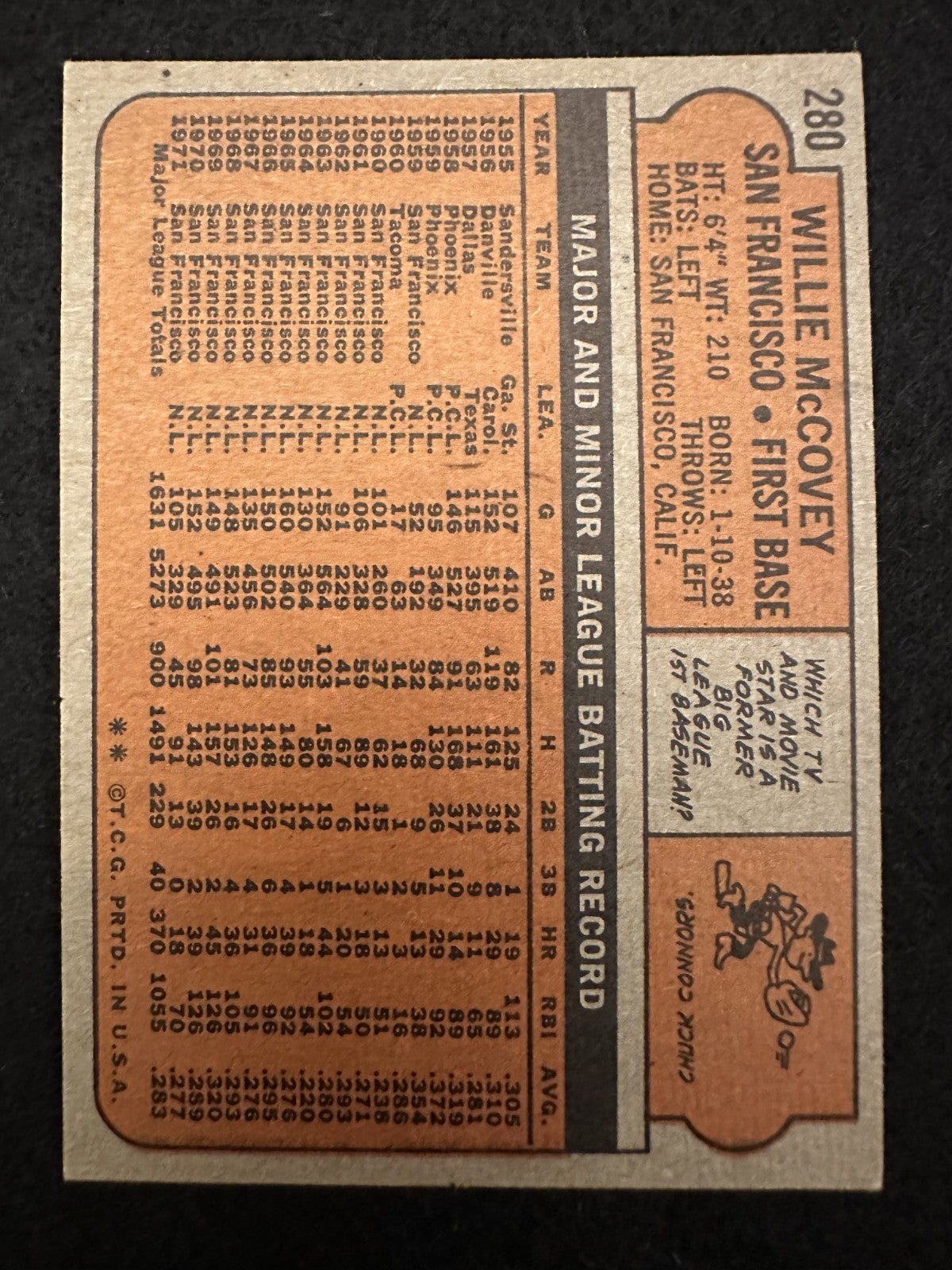 1972 Topps Willie McCovey (#280) EX HOFer, Slugger, Giants Legend ^GRUMPYBUCK^