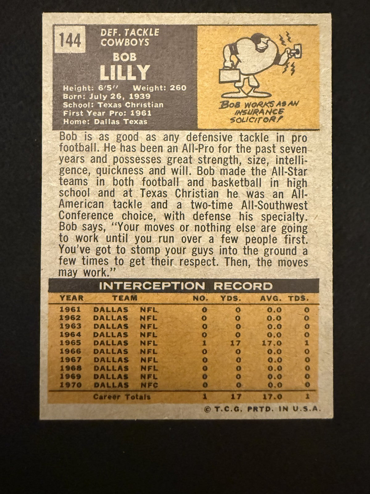 1971 Topps Bob Lilly (#144) VG HOFer, Cowboys Great ^GRUMPYBUCK^