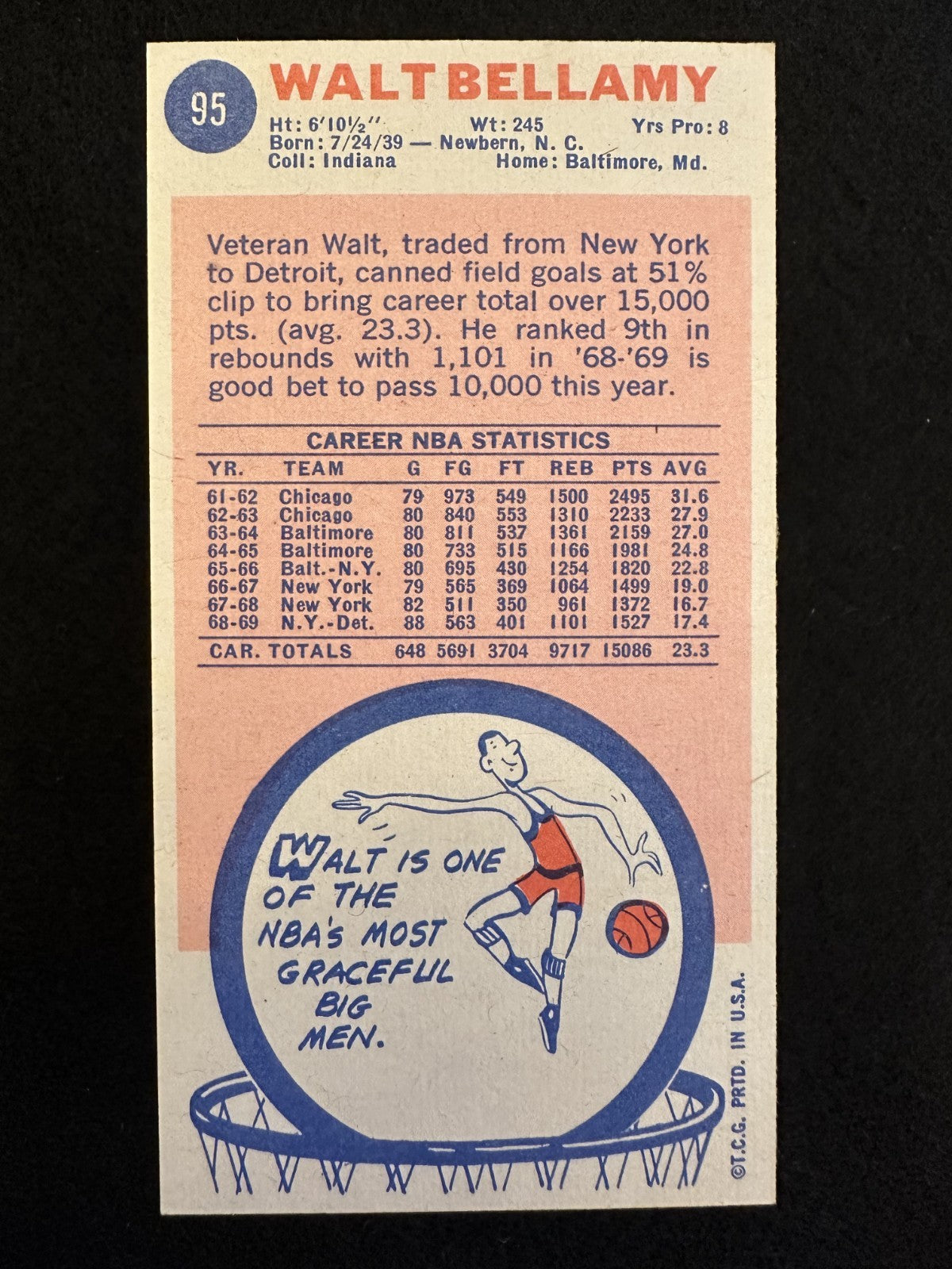 1969–70 Topps Walt Bellamy (#95) EX HOFer, Scoring/Rebounding Force ^GRUMPYBUCK^