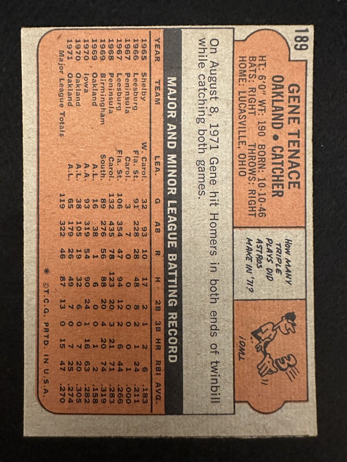 1972 Topps Gene Tenace (#189) EX WS Champ & MVP ^GRUMPYBUCK^