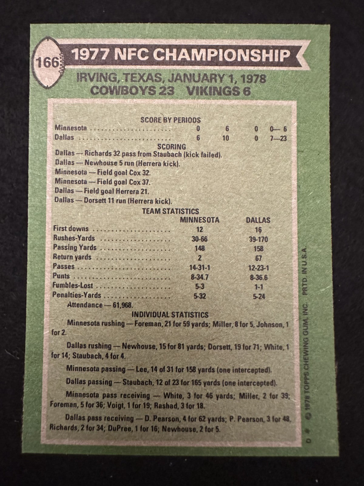 1978 Topps NFC Championship Roger Staubach (#166) NM HOFer ^GRUMPYBUCK^