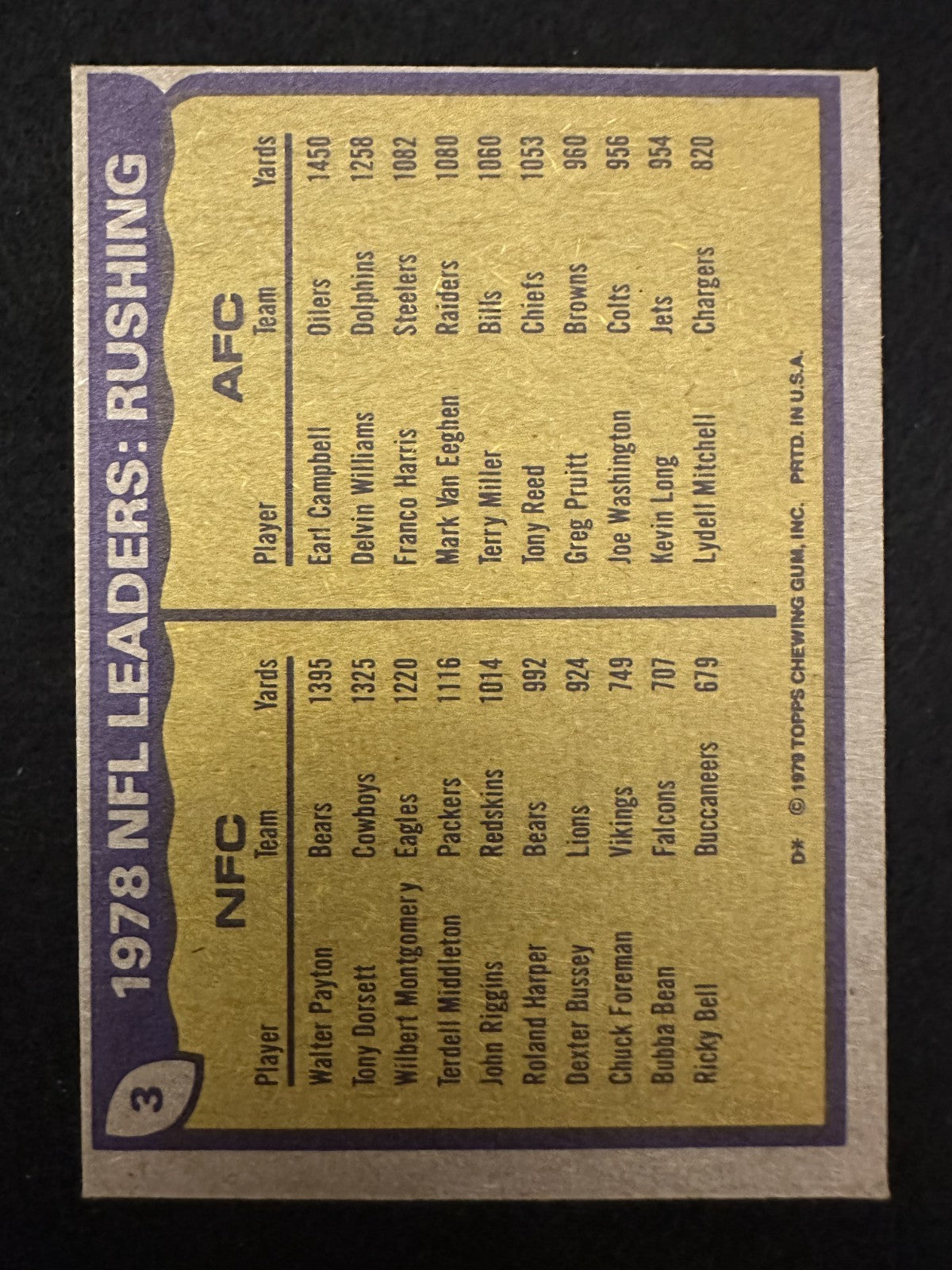 1979 Topps League Leaders (#3) EX RC Earl Campbell/Walter Payton ^GRUMPYBUCK^
