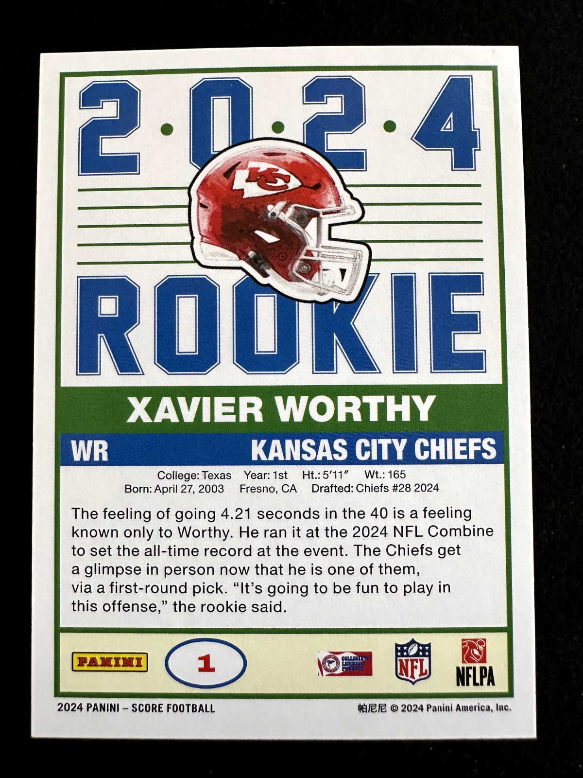 2024 Score Xavier Worthy (#1) NM Rookie Card, Texas Longhorn ^GRUMPYBUCK^