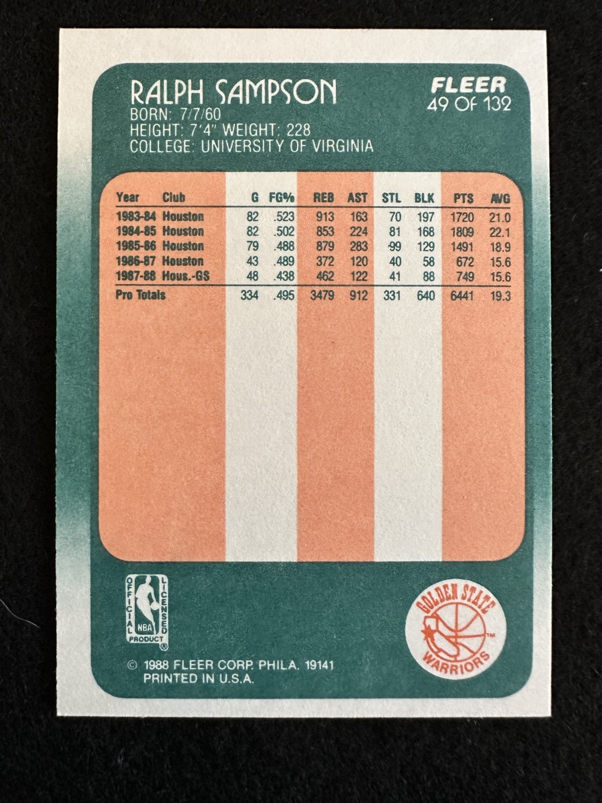 1988–89 Fleer Ralph Sampson (#49) NM HOF, Dominant Big Man ^GRUMPYBUCK^