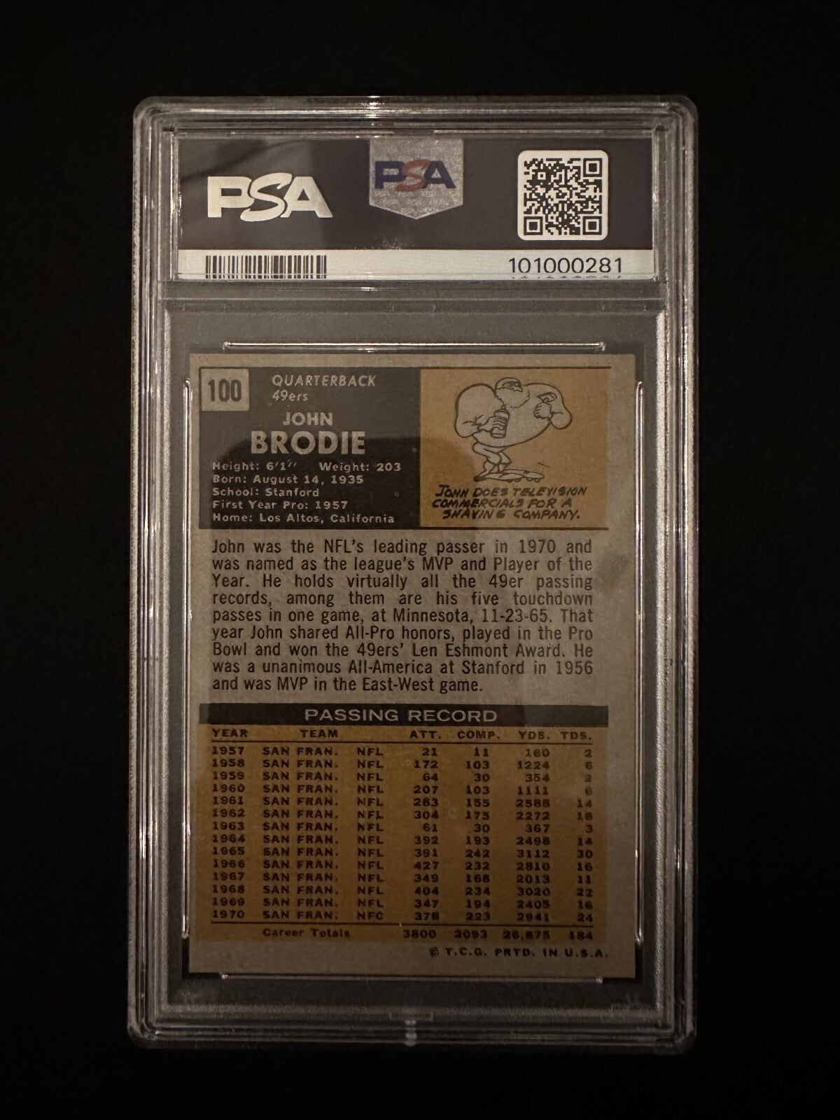 1971 Topps John Brodie (#100) PSA 6 Pro Bowler, MVP ^GRUMPYBUCK^