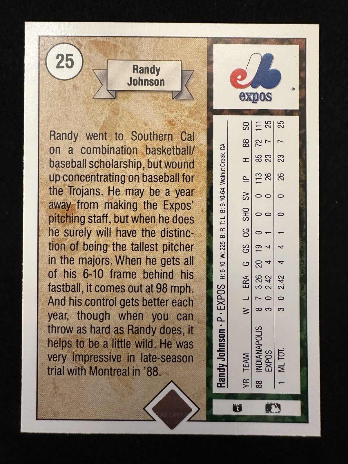 1989 Upper Deck Randy Johnson (#25) NM Rookie Card, Big Unit ^GRUMPYBUCK^